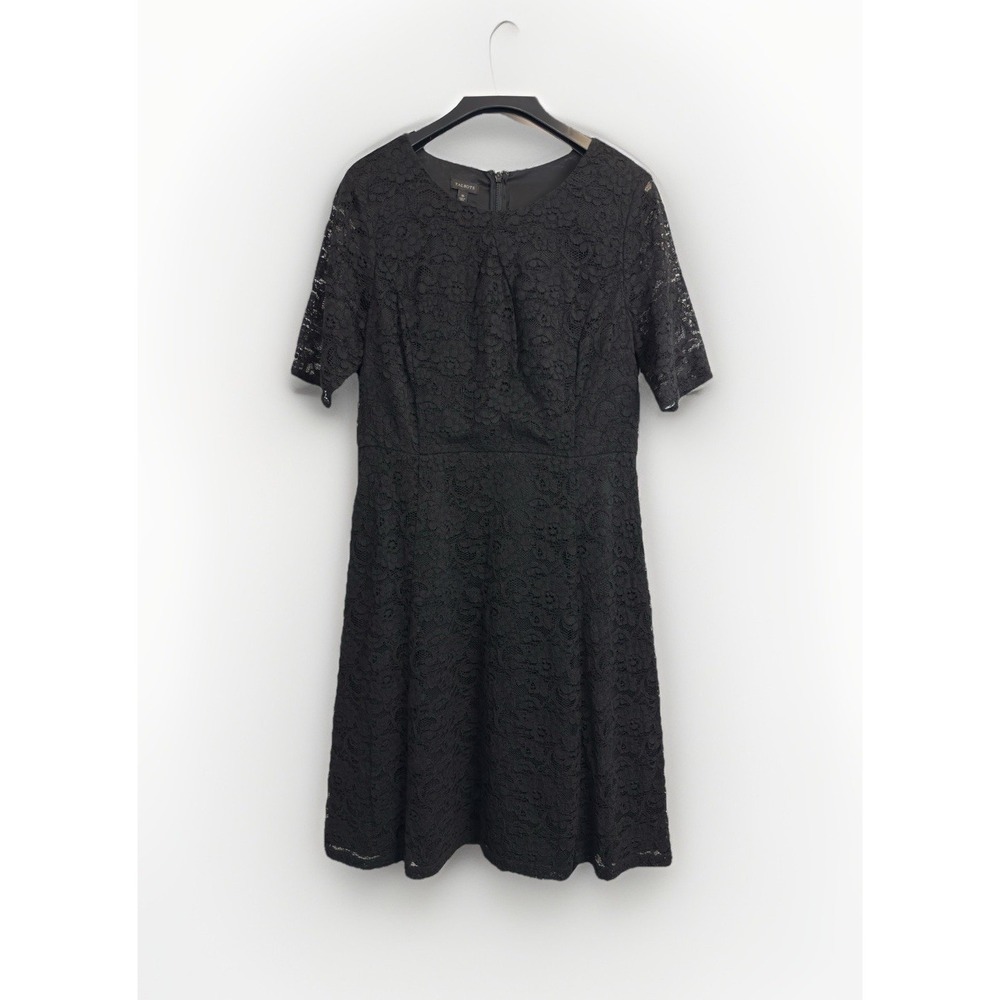 Talbots Lace Dress Black Lined 1/2 Sleeve Women's 10 A-line Fit & Flare